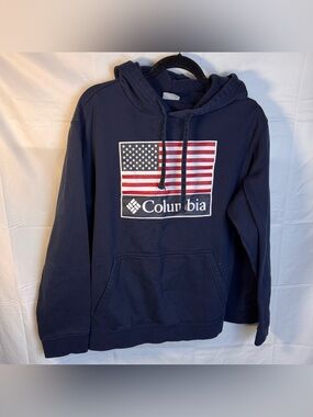 Columbia Navy Hoodie with Red & White American Flag Graphic